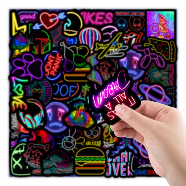 50 New Neon Stickers Car Trunk Phone Water Cup Decoration Stickers - Image 3