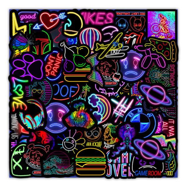 50 New Neon Stickers Car Trunk Phone Water Cup Decoration Stickers - Image 4