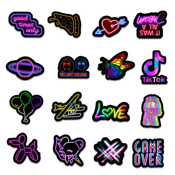 50 New Neon Stickers Car Trunk Phone Water Cup Decoration Stickers - Image 5